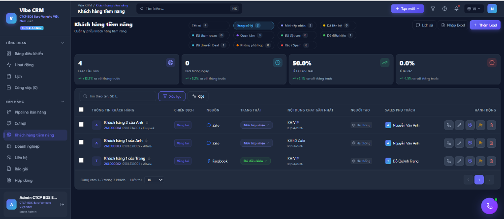 Lead List Interface
